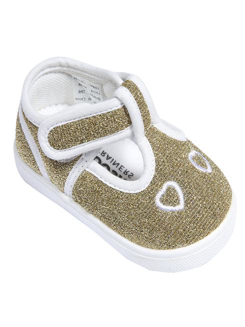Mooshu Trainers Girls Gold Hearts TStrap Squeaky Casual Shoes 3 Baby-9 Toddler - SophiasStyle.com